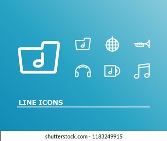 Sound icon set and quaver with trombone, headphone and disco ball. Trumpet related sound icon vector for web UI logo design.