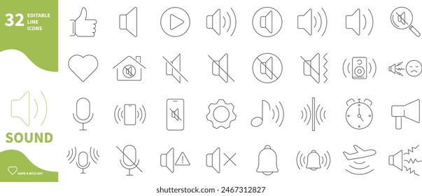 Sound icon set. Thin line drawing icon.