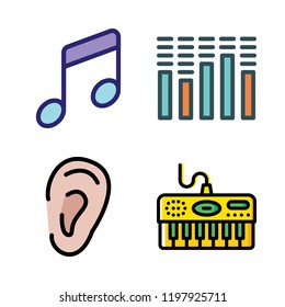 sound icon set. vector set about ear, sound bars, music and piano icons set.