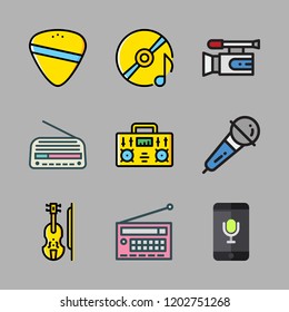 sound icon set. vector set about guitar pick, voice recognition, compact disc and violin icons set.