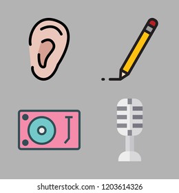 sound icon set. vector set about turntable, ear, edit and microphone icons set.