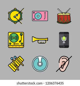 sound icon set. vector set about voice recognition, trumpet, deaf and turntable icons set.