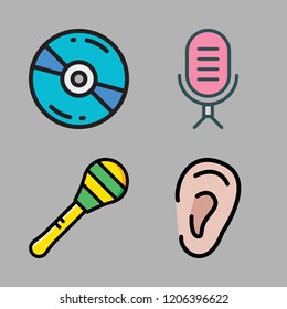 sound icon set. vector set about maraca, microphone, ear and compact disc icons set.