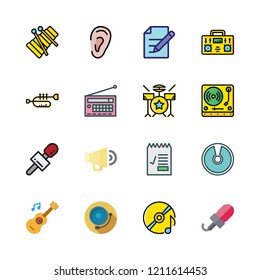 sound icon set. vector set about radio, megaphone, edit and guitar icons set.