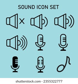Sound icon set vector black line headphones microphone