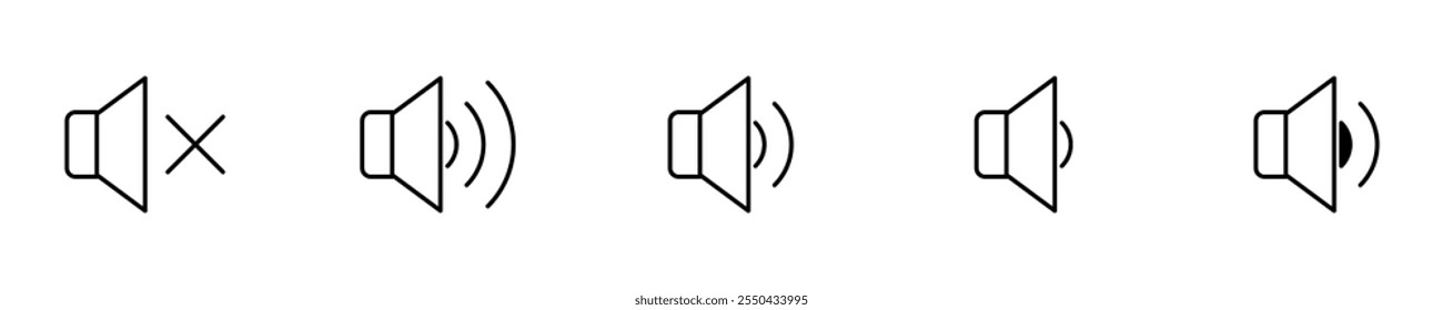 Icono de sonido, conjunto de iconos de altavoz. Vector de iconos de volumen. Icono de sonido, símbolo de volumen, señal de altavoz, conjunto de control de audio. Vector eps10