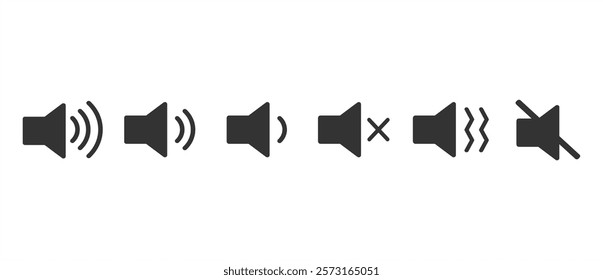 Sound icon, Icon that increases and reduces the sound. volume symbol, speaker sign, audio control icon set. Sound volume icons set with different signal levels on transparent background. Eps10