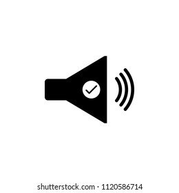 Sound icon vector, Speaker sign sign and check mark Isolated on white background. listening to music, Volume on off concept. Audio waves.