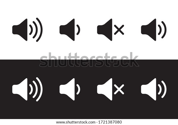 サウンドアイコン ボリュームシンボル スピーカーサイン オーディオコントロールアイコンセット 白黒 ベクターイラスト のベクター画像素材 ロイヤリティフリー