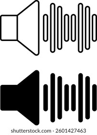 Sound Icons. Black and White Vector Illustrations. Volume Sound, Speaker. Mechanical Vibrations. Music Concept