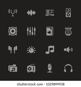 Sound icons - Gray symbol on black background. Simple illustration. Flat Vector Icon.