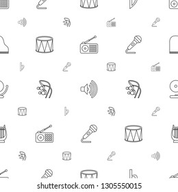 sound icons pattern seamless white background. Included editable line radio, volume, bemol, drum, earphones, microphone, gramophone, harp icons. sound icons for web and mobile.