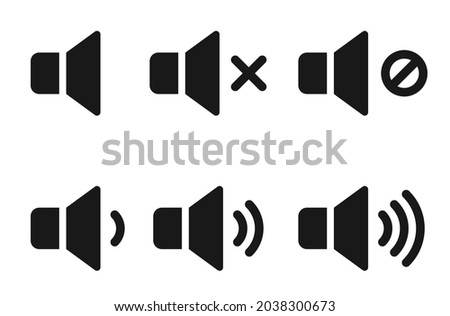 Sound icons set. Vector isolated sound volume up, down or mute control collection. Sound volume control symbol. Audio voices sound icon - stock vector.