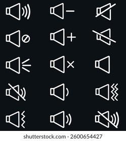 Sound icons set. Volume icon set. Speaker icon. Vector Illustration. Sound icon set on black background