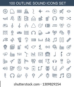 sound icons. Trendy 100 sound icons. Contain icons such as loud speaker, music note, xylophone, microphone, tonometer, headphones, guitar, phone. sound icon for web and mobile.