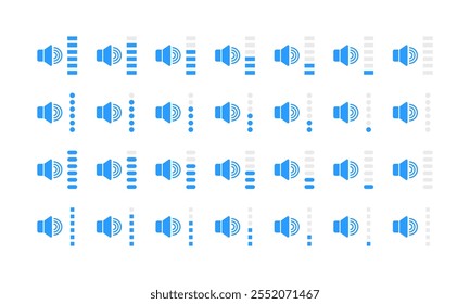 Indicador de som. Coleção de Sons de Volume. Estilo Plano. Ícones de vetor
