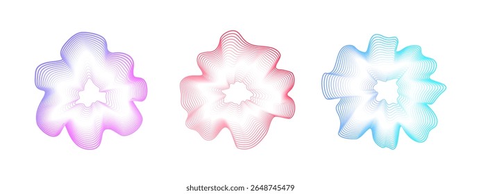 Sound iridescent circular waves. Abstract vector wavy neon circles. Minimalistic sound lines, radial spectrum. Colorful cover for music poster and banner.