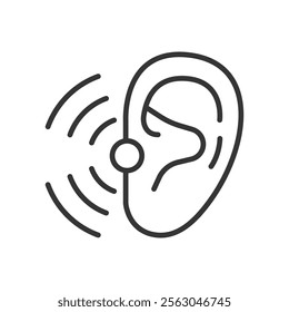 Sound leakage, icon in line design. Audio leakage, sound escape, noise, earbud, headphone sound leakage on white background vector. Sound leakage editable stroke icon