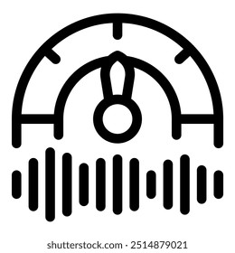 Sound level meter showing a high volume level, represented by a needle pointing towards the maximum, with sound waves underneath