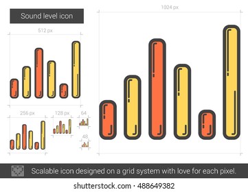 Sound-Level-Vektorsymbol einzeln auf weißem Hintergrund. Sound Level Line Icon für Infografik, Website oder App. Skalierbares Symbol, das auf einem Gittersystem entworfen wurde.