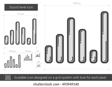 Sound level vector line icon isolated on white background. Sound level line icon for infographic, website or app. Scalable icon designed on a grid system.