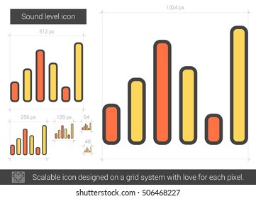 Icono de línea vectorial de nivel de sonido aislado en fondo blanco. Icono de línea de nivel de sonido para infografía, sitio web o aplicación. Icono escalable diseñado en un sistema de cuadrícula.