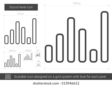 Sound level vector line icon isolated on white background. Sound level line icon for infographic, website or app. Scalable icon designed on a grid system.