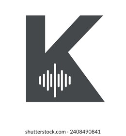 Logotipo de sonido combinado con la plantilla de vector de letra K