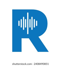 Sound Logo combine with letter R vector template