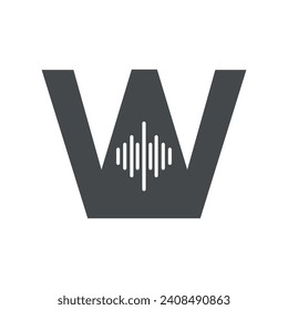 Sound Logo combine with letter W vector template