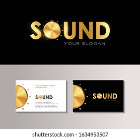 Sound Logo. Golden Volume button (music knob) with metal texture (steel, chrome), and black background. Vector illustration. can be used for Sound Studio,  Music, Audio, AV, Record, Voice, Amp & mor
