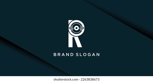 Sound logo with monogram letter R concept design icon vector illustration