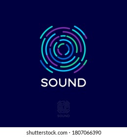 Sound logo. Musical acoustics logo. Sound waves emblem. Identity.