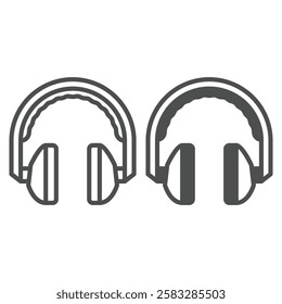 Sound loudeness protection headphones line and solid icon, labor protection, work safety concept. Vector graphics. Technology sign on white background, outline style icon for mobile or web design