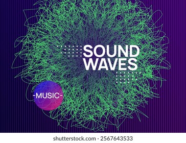 Sound Magazine. Techno Design. Concert Vector. Psychedelic Audio Invitation. Blue Music Set. Green Night Club Event. Dj Trance Template. Pink Sound Magazine