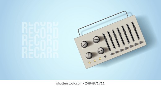 Sound mixer 3d vector, audio equalizer with volume buttons and receiver loud tuners. Radio retro box icon. Music speaker render illustration. Compact mixing console with level dynamic regulators