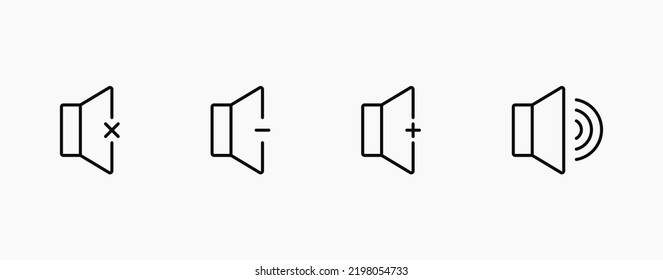 Sound mixer black line icon. Mute, increase or decrease sound icons
