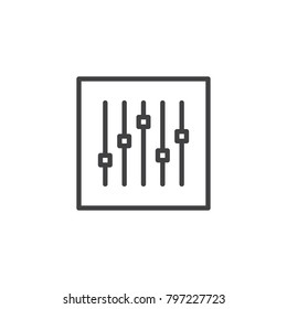Sound mixer console line icon, outline vector sign, linear style pictogram isolated on white. Music player equalizer setting symbol, logo illustration. Editable stroke