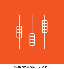 Sound mixer consoleline icon for web, mobile and infographics. Vector white icon isolated on red background.