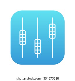 Sound mixer consoleline icon for web, mobile and infographics. Vector white icon on the blue gradient square with rounded corners isolated on white background.