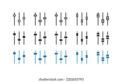 Sound mixer control icon set. Sound equalizer. Audio symbol. Flat design. Studio equipment. Media tuner. Vector illustration