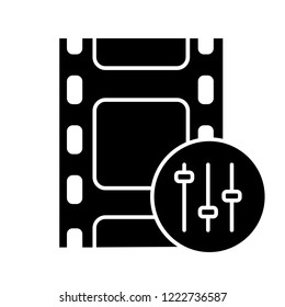 Sound mixer glyph icon. Audio equalizer. Mixing console. Voice acting. Film making. Sound combining. Silhouette symbol. Negative space. Vector isolated illustration