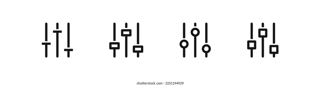 Sound mixer icon. Volume control symbol. Balance audio signs. Slider symbols. Music setting level icons. Black color. Vector isolated sign.