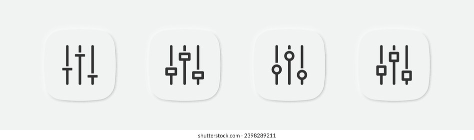 Sound Mixer Symbol. Symbol für Lautstärkeregelung. Balance der Audiosignale. Slider-Symbole. Symbole für die Einstellung der Musik. Vektor-Einzelzeichen.