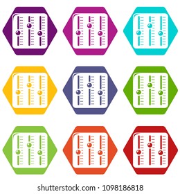 Sound mixer icons 9 set coloful isolated on white for web