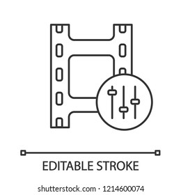 Sound mixer linear icon. Audio equalizer. Thin line illustration. Mixing console. Voice acting. Film making. Sound combining. Contour symbol. Vector isolated outline drawing. Editable stroke