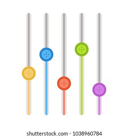 Sound mixer, mixing console faders. Sound bar slider, control panel tumbler. Vector Illustration.