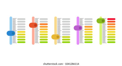 Sound mixer, mixing console faders. Sound bar slider, control panel tumbler. Vector Illustration.