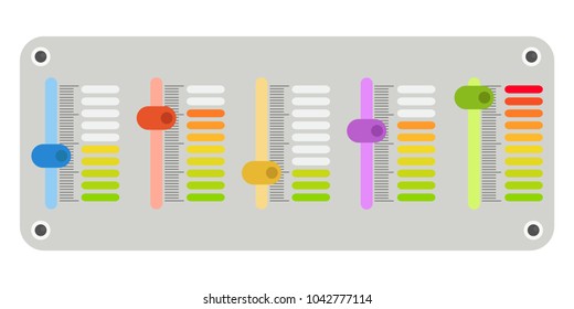 Sound mixer, mixing console faders. Sound bar slider, control panel tumbler. Vector Illustration.