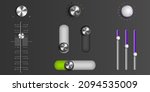 Sound mixer sliders and control knobs with dial. Vector realistic set of music studio panel or dj console, 3d metal audio tuners, faders and round switch isolated on dark background